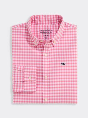 🐳 Vineyard Vines Men's Pink White Gingham Button Down Shirt Large 100% Cotton